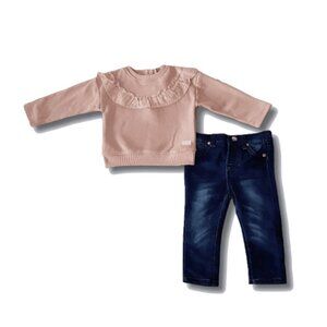 NWT 7 For All Mankind pink sweatshirt & dark wash blue jeggings bundle set, 12M